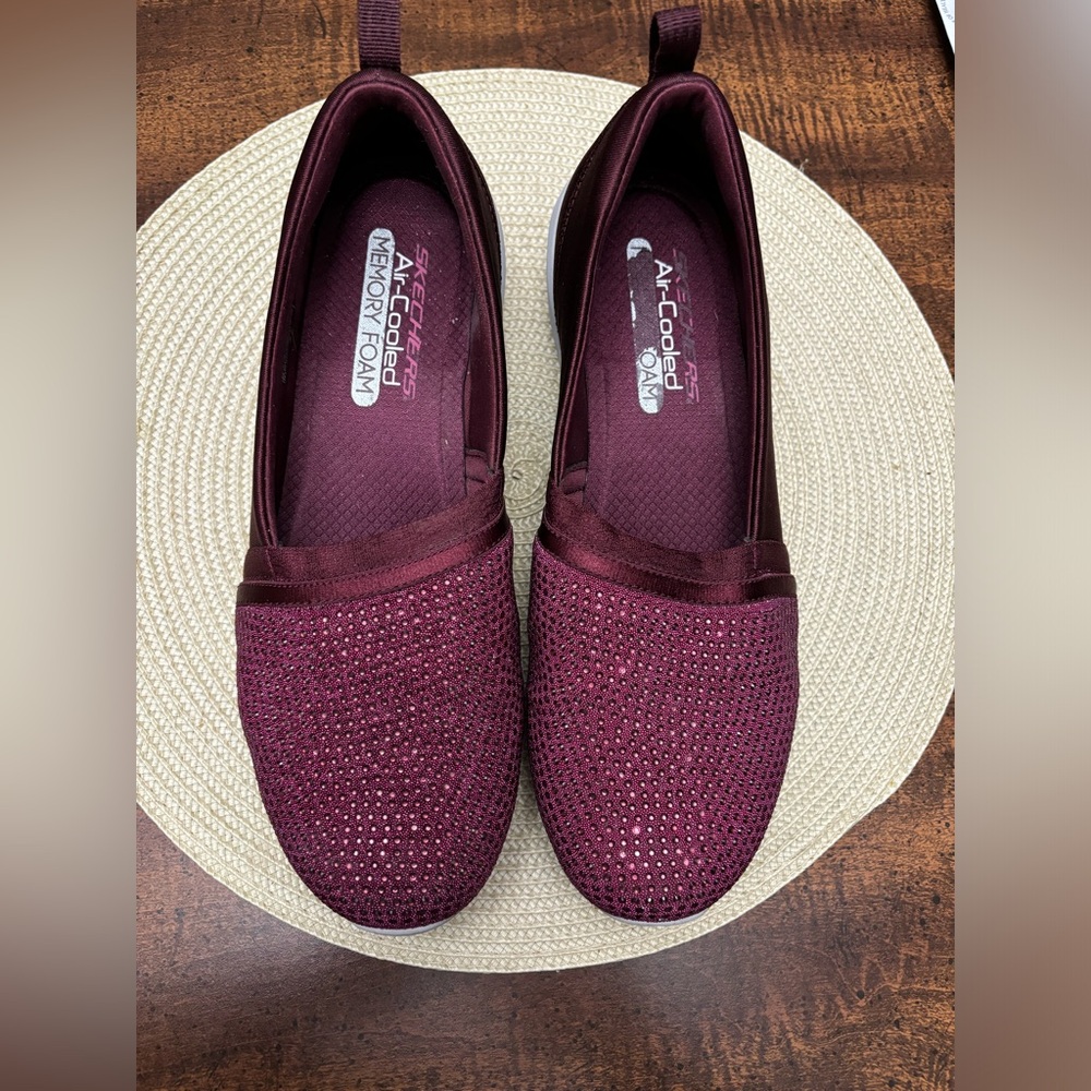 Skechers Sparkle - Plum size 9.5 strap across foot is snug Better fit 9